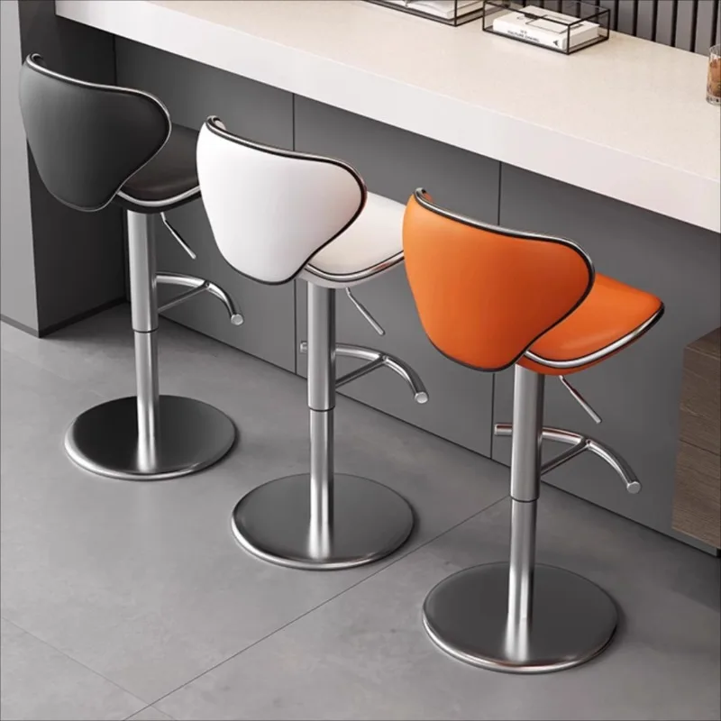 Luxury Metal Bar Chair with Backrest, Adjustable Swivel Counter Stool, Modern High Seat, Curved Reception Lounge Chair