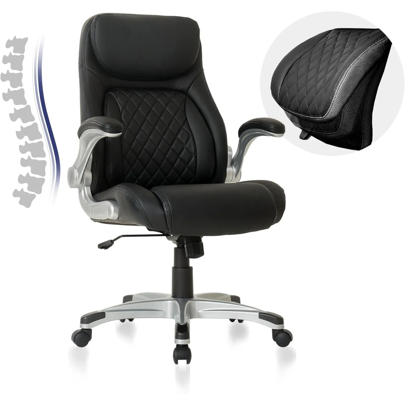 

US Ergonomic Office Chair Premium Microfiber Leather Adjustable Lumbar Support & Armrests, High Back Comfy