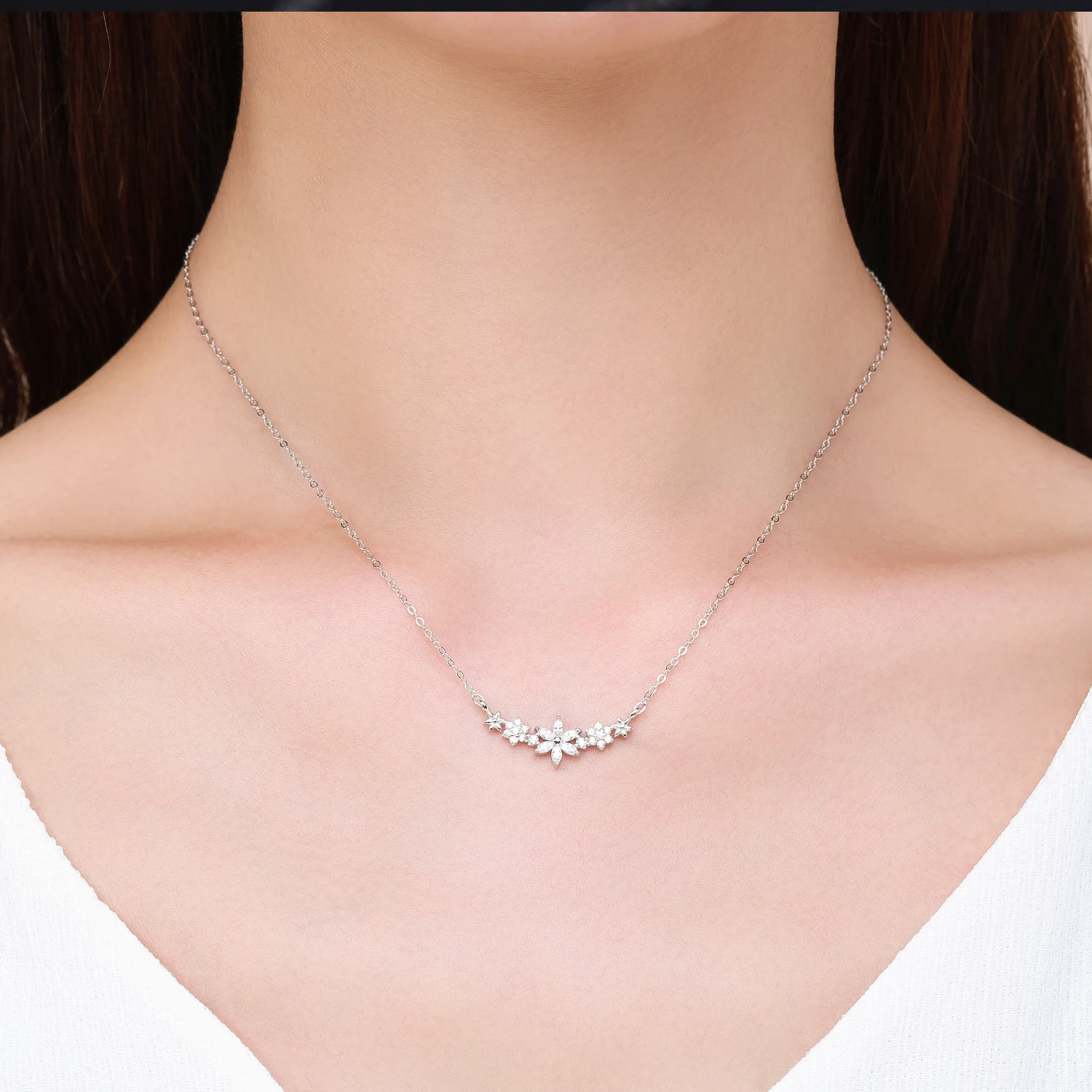 Modian 925 Sterling Silver Dazzling Clear CZ With Daisy Flower Pendant Necklace for Women Link Chain Wedding Engagement Jewelry
