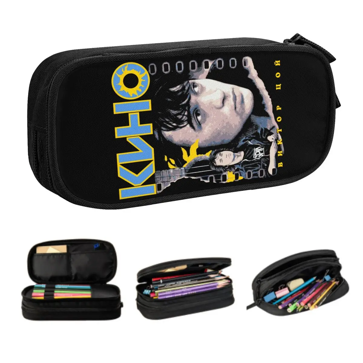 Custom Classic Vintage Viktor Tsoi Kino Cute Pencil Cases Girls Boys Large Storage Rusian Rock Pencil Pouch Students Stationery