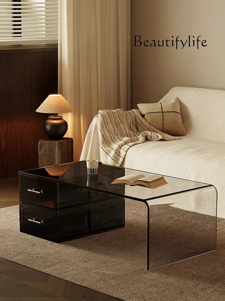 

Acrylic coffee table living room household small apartment minimalist light luxury modern small table with drawers tea table