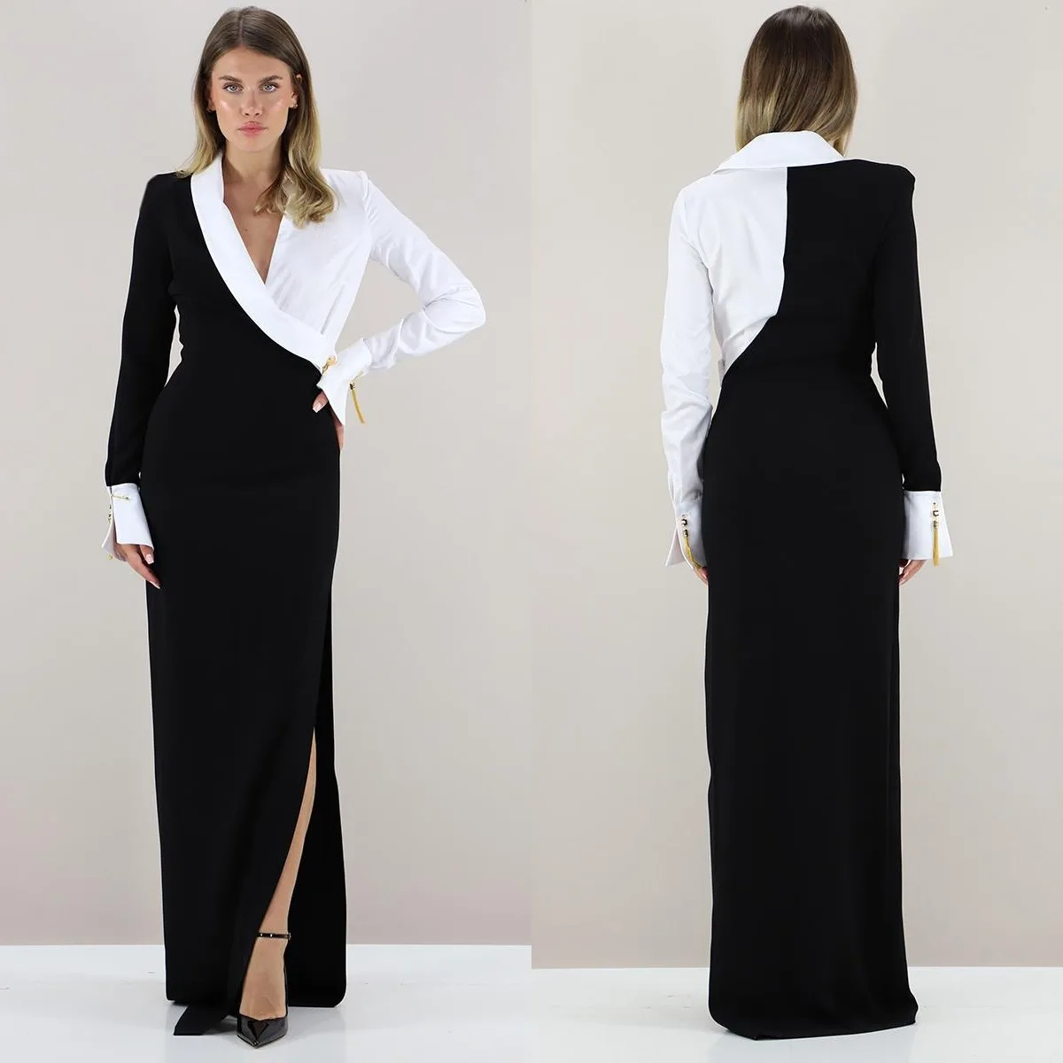 

Color Blocking Women Long Wedding Dress Slim Fit Bridal Lady Wear Prom Birthday Party Evening Street Photography Wear One Piece