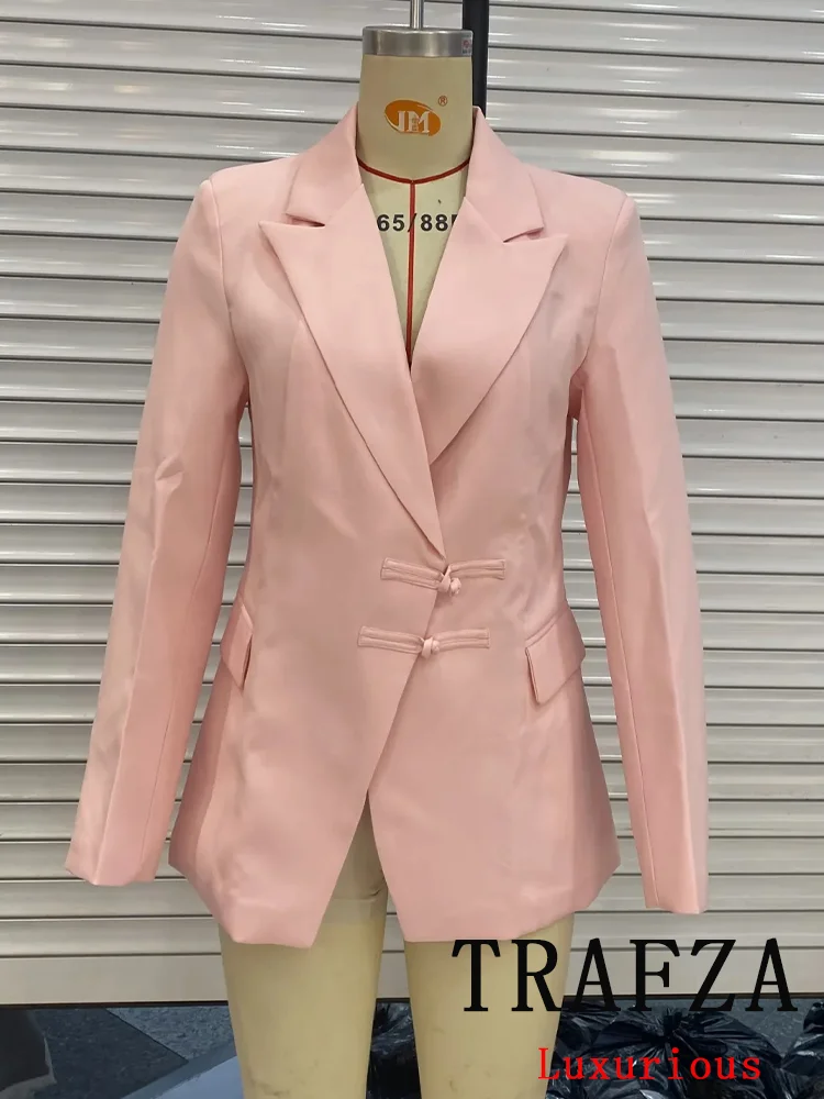 TRAFZA Vintage Casual Women Blazer Solid Single Breasted Long Sleeve Pockets Blazer New Fashion 2024 Autumn Office Lady Blazers