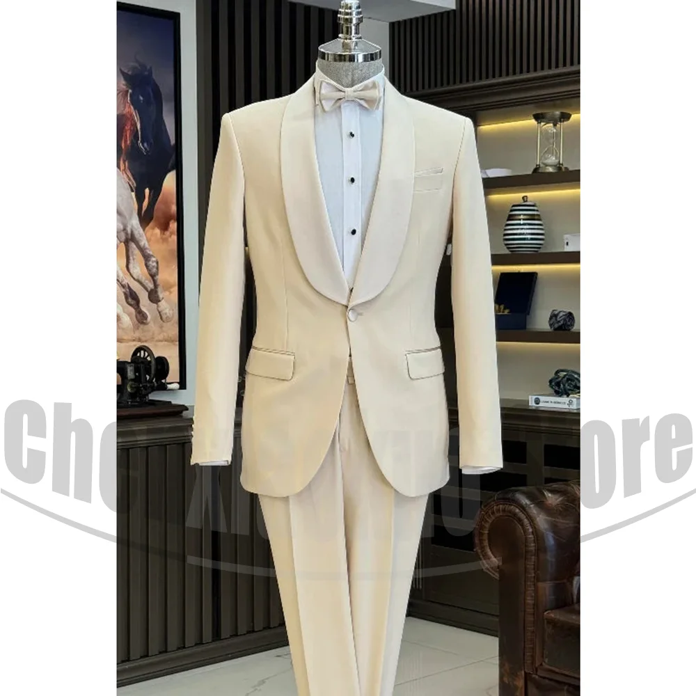 

Men Suits 2 Pieces Fashion One Button Shawl Lapel Blazer Sets Solid Color Formal Banquet Wedding Party Groom Elegant Tuxedos
