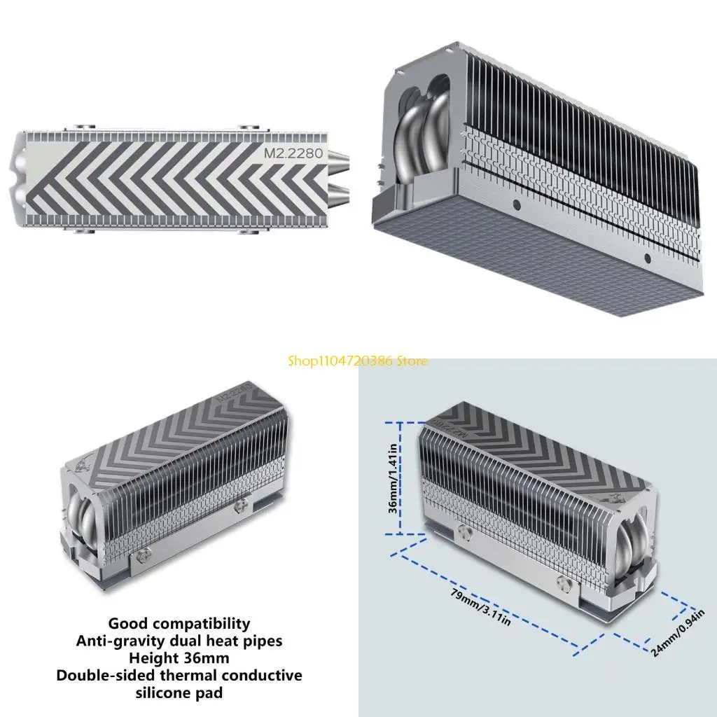 

K0EA Metal M.2 Heatsink Coolers NVMe M.2 2280 SSD Metal Heat Sinks with Silicone Thermal Pad 2xAGHP Heat Pipe