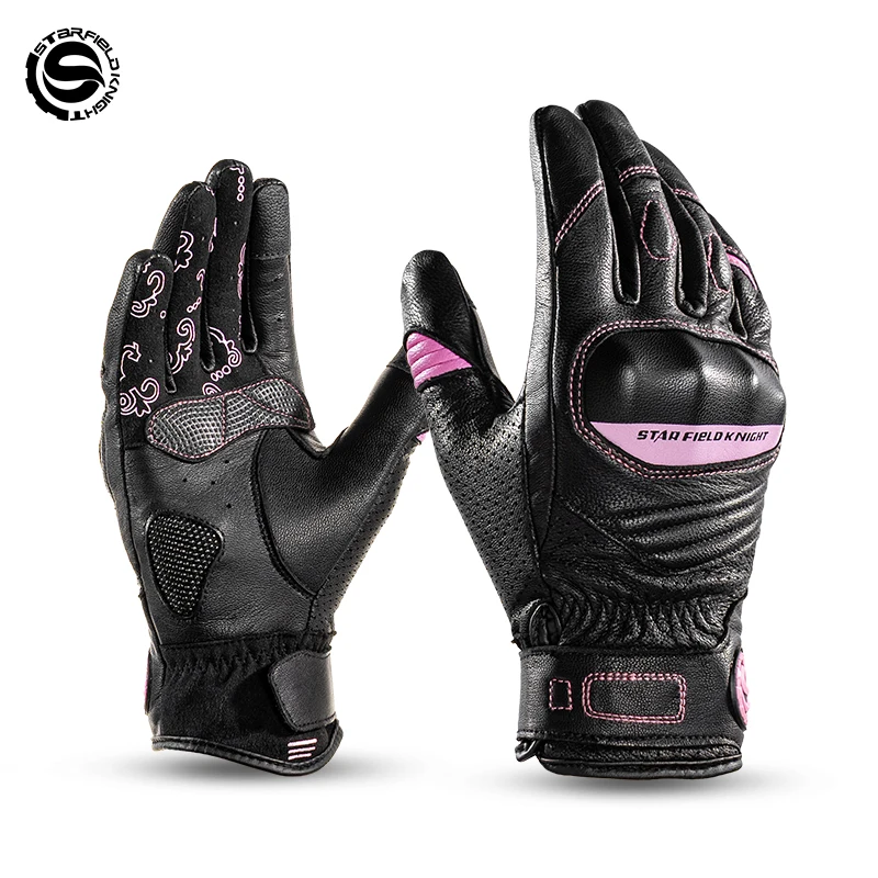 

SFK Genuine Goat Leather Motorcycle Women's Gloves Non-slip Wear-resistant Joint Protection Summer Breathable Riding Equipment