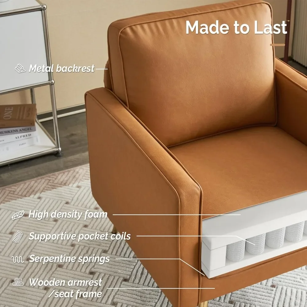 Silla de centro, sillón cómodo con patas de metal dorado y asiento profundo, apto para oficinas, apartamentos, espacios pequeños.