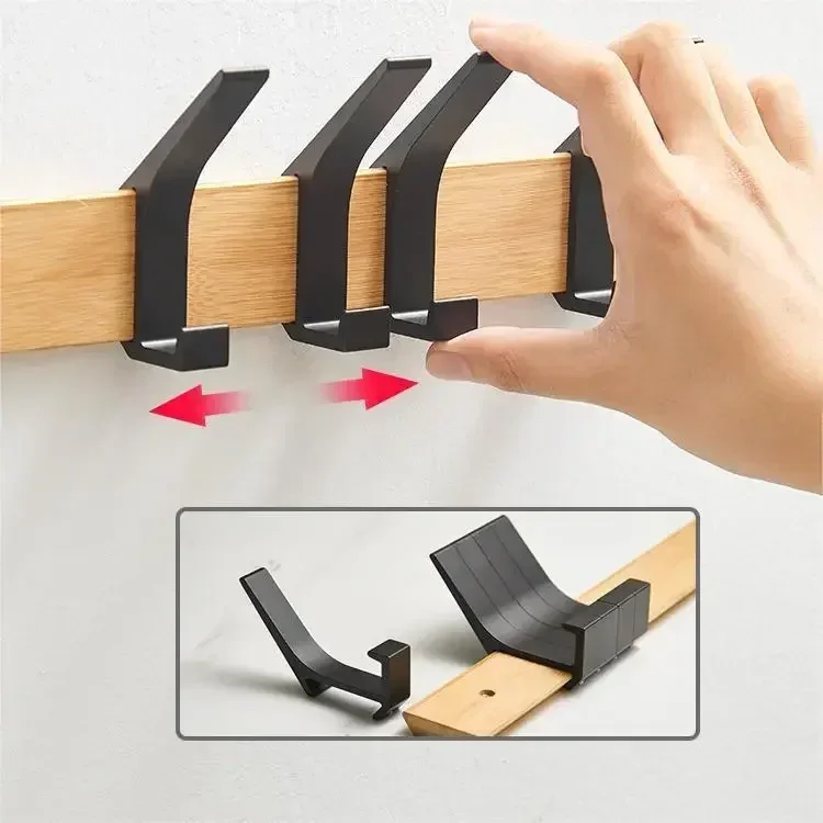 Wall Mounted Coat Rack with Movable Hooks Bamboo Wall Hangers for Hanging Clothes Keys Hats Towels Furniture Living Room Decor