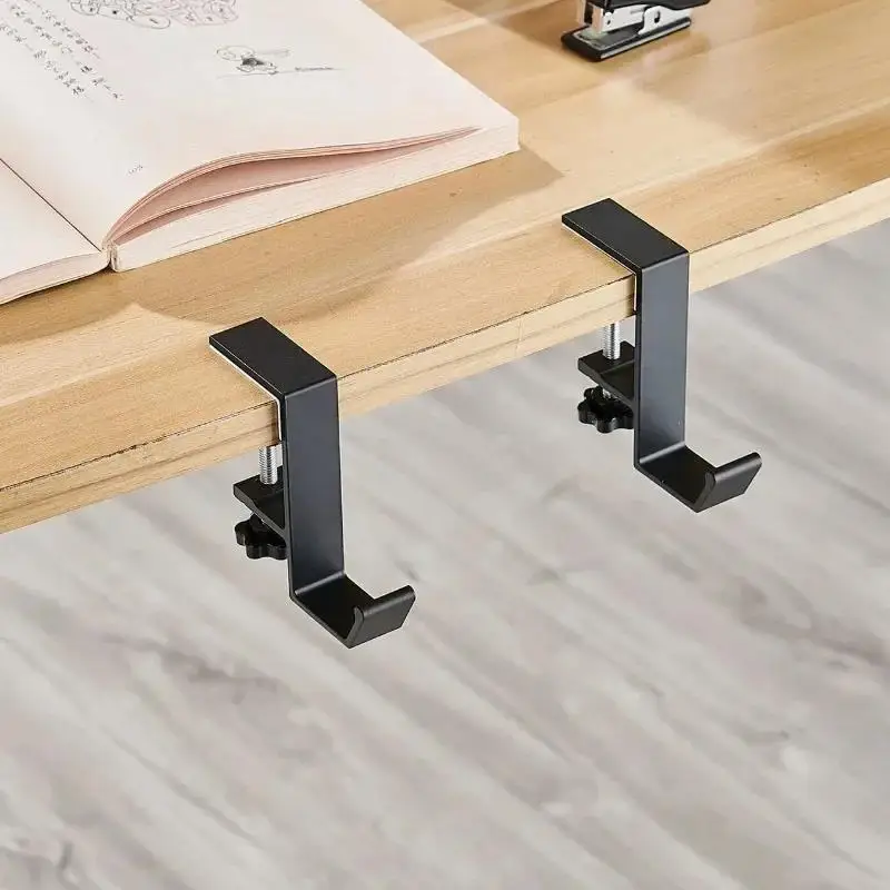 Punch-Free Multi-Functional Headphone Desk Edge Hook Table Edge Double Hook Hanging Bag Hook Desk Hanger Backpack Storage Hooks view 2