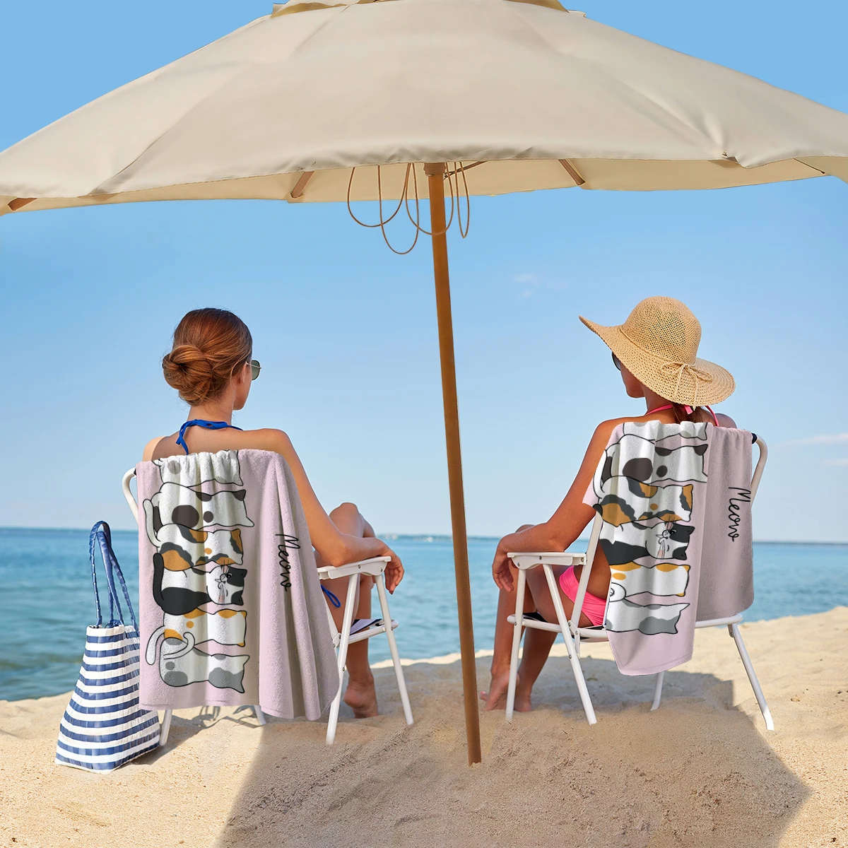 1 piece of 160x80cm pink cute cat digital printed bath towel beach towel, thickened, enlarged, soft and comfortable