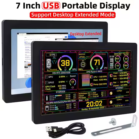 7 Inch Type-C Sencondary Screen 1024*600 IPS LCD Support Desktop Extended Mode Hardware Info AIDA64 Monitor USB Portable Display