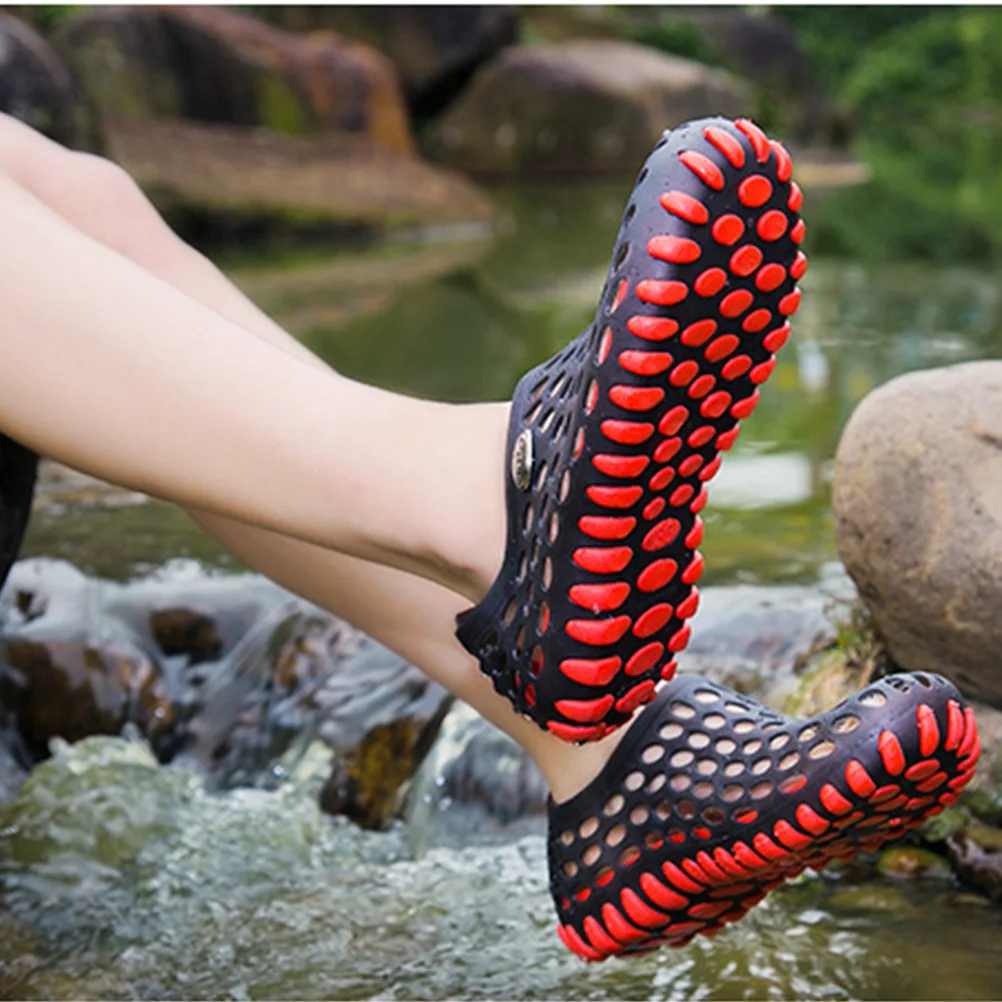 

Couples Water Shoes Breathable Hollow Sandals Black Red 37 Removable Footbed Slip on Quick Dry Sports Sandals
