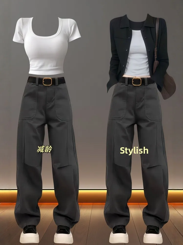 

plus Size High Waist Straight Leg Workwear Denim Jeans American Sle for Pear aped Women Spring Season Wide Leg Pants