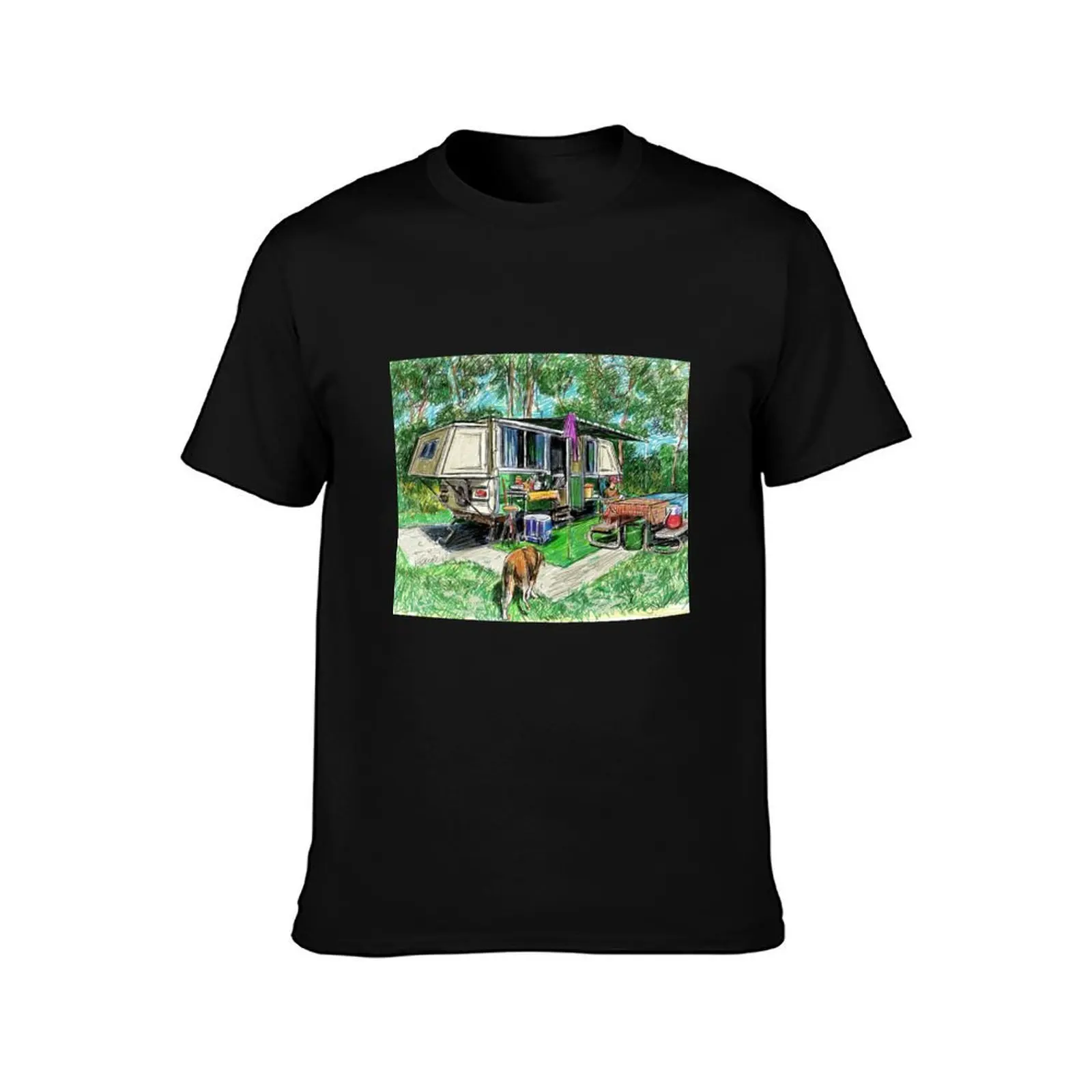 Apache camper trailer T-Shirt, Summer Casual Cotton Tee, Oversized Streetwear Tops, Vintage Graphic Print, Unisex Men Women