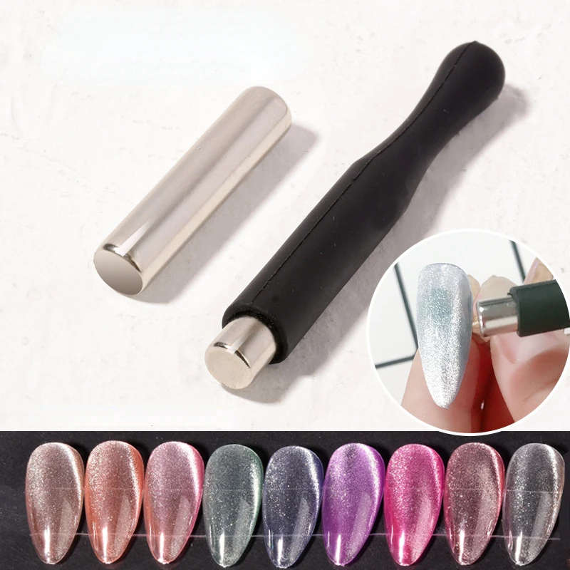 Ímã cilíndrico para verniz UV Gel com unhas, decoração Nail Art, ferramentas pretas para design de manicure, Cat Eye, 1pc