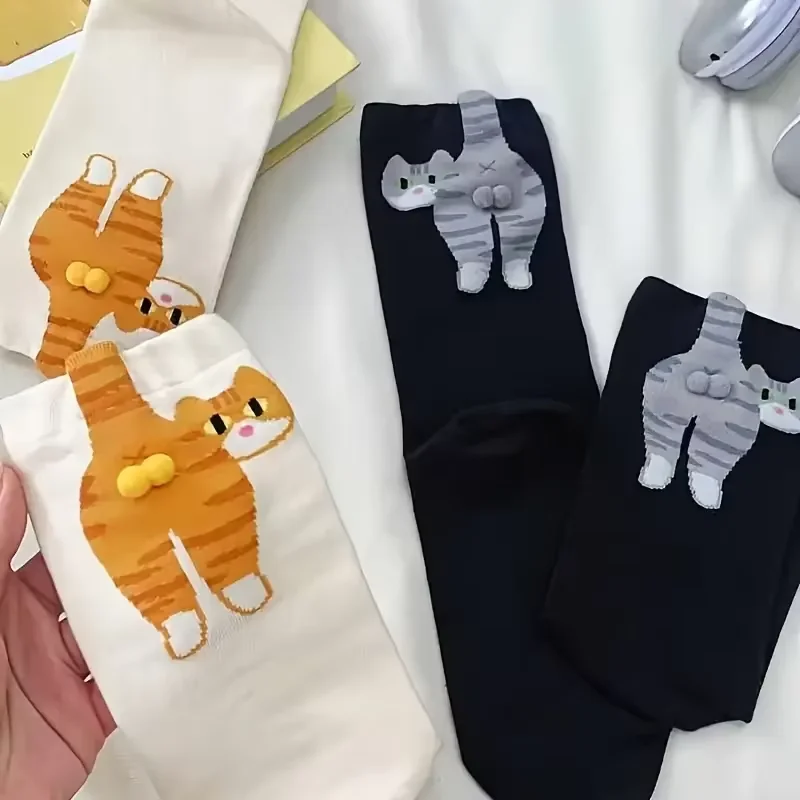 

Cartoon Cat and Dingdong Egg Pattern Maternity Couple Socks for Spring and Summer Medium-Cut Daily Wear Ins Style Women’s Socks
