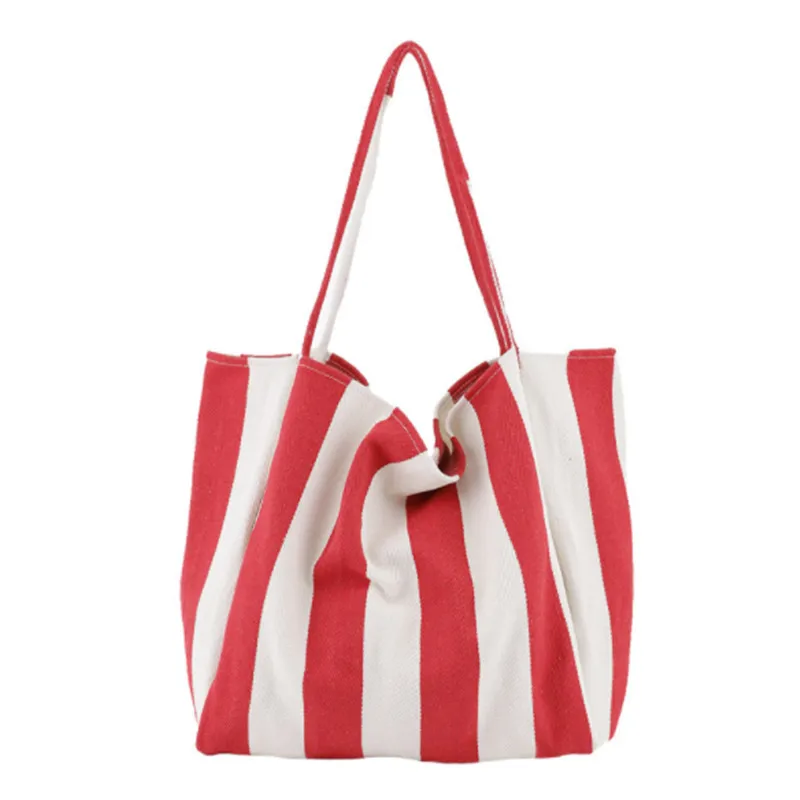 2022 Fashion Ladies Classic Striped Canvas Handbag Large Capacity Shoulder Bag for Female Simple Beach Casual Totes Shopping Bag