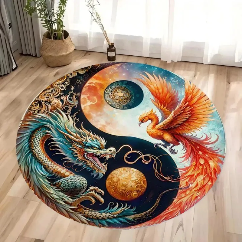 Phoenix Dragon Twin Printed Circular Carpet Anti Slip Easy Clean Ideal Carpet for Home or Vacation Homes Durable and Affordable