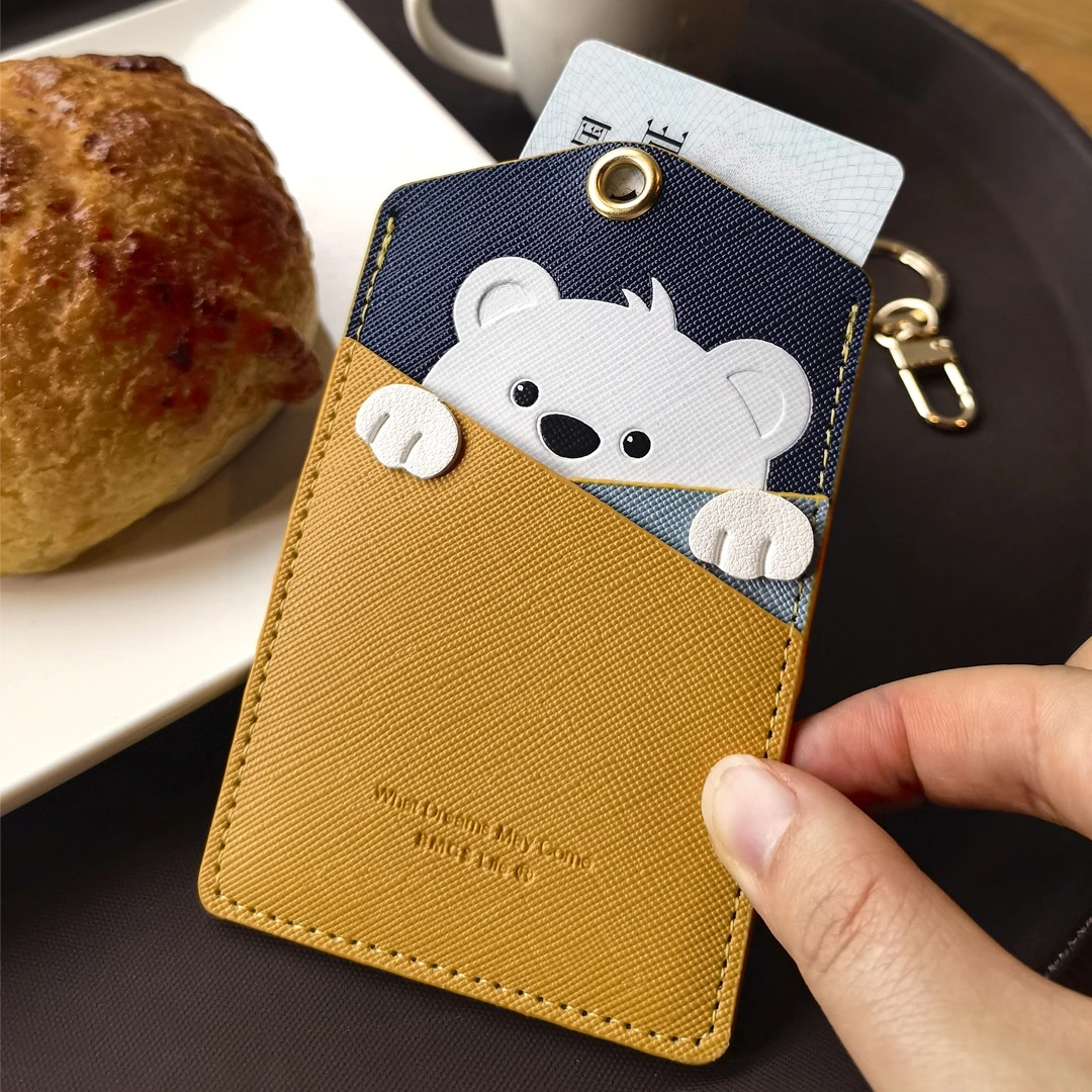 Simpatico sacchetto per carte con animali con portachiavi Porta carte creativo Porta carte d'identità in PU Copri carte da lavoro Portachiavi con ciondolo per regalo da donna