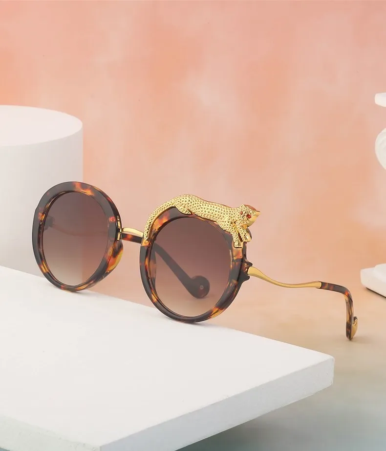 Übergroße Runde Sonnenbrille für Damen 2026 Luxusmarke Mode Kristall Leopardenkopf Sonnenbrillen Retro Anti-Blaulicht-Brillen – Detail 4