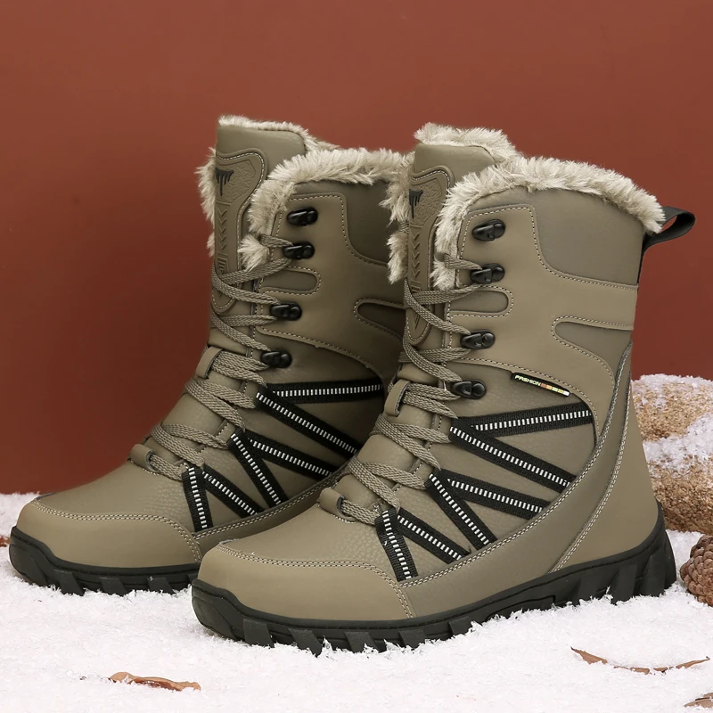 Winter Warm Fur Mountain Shoes Men Large Size Hiking Shoes Mens Designer Mountaineering Boots Man Anti Slip Walking Shoe