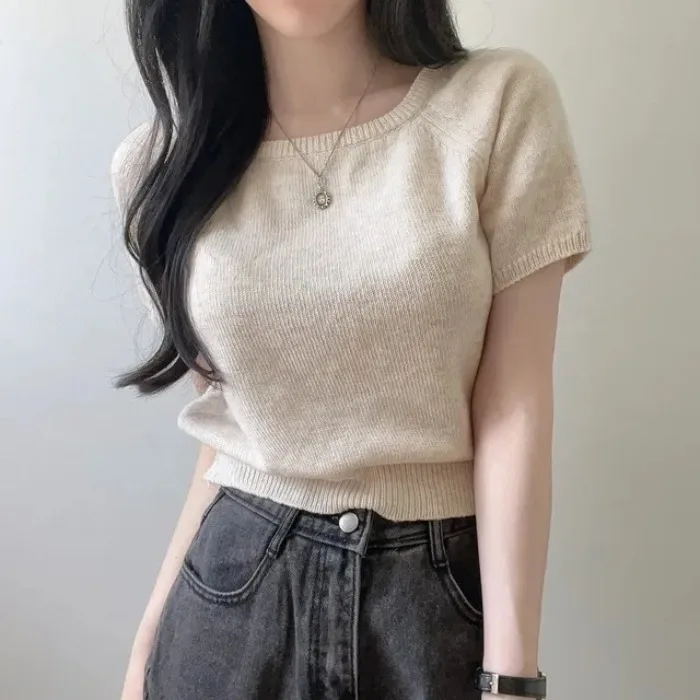 التخسيس ort Sve محبوك سترة المرأة عادية Sle مربع Ne لون نقي الربيع الصيف النسخة الكورية تنوعا