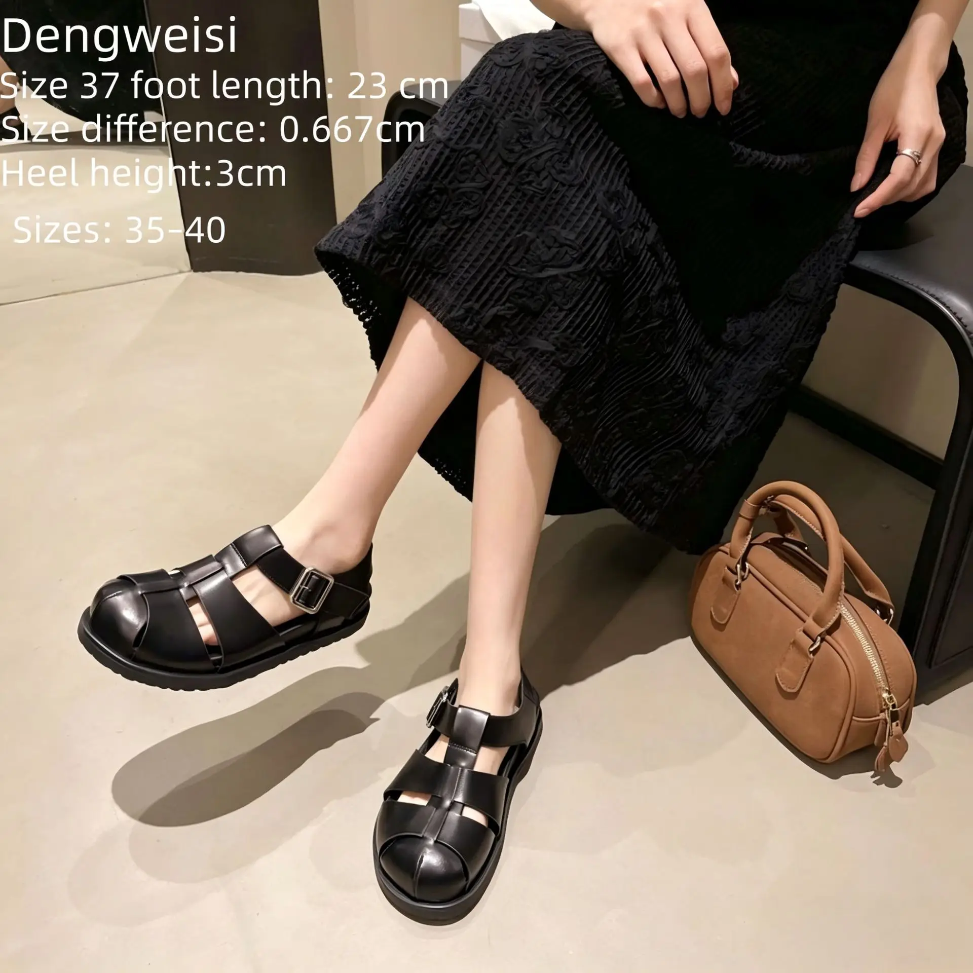 Women's Sandals Roman Weave Hollow-Out Closed-Toe Sandals for Women 2026 Summer Outdoor Wear Flat Thick-Soled Buckle Sandals