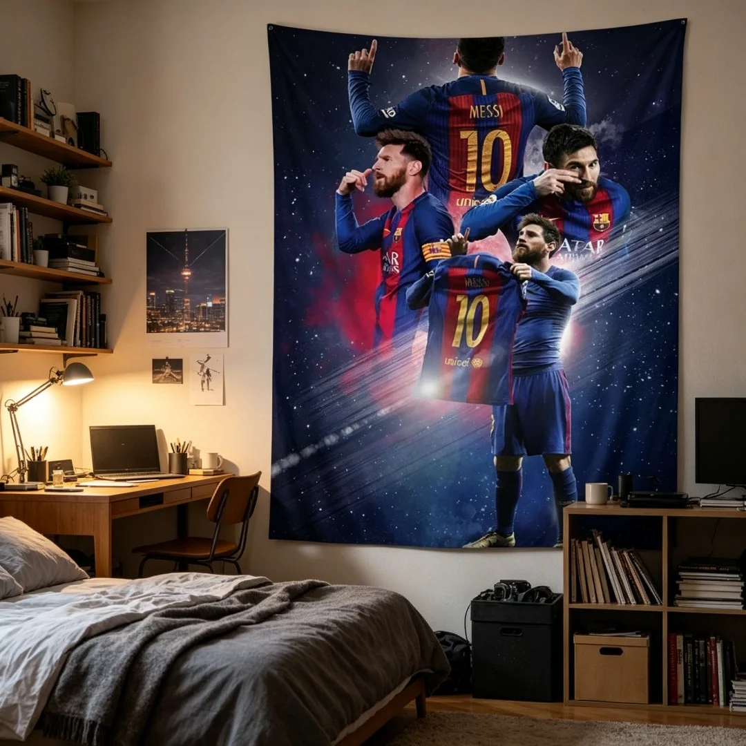 1 Pc Football Star Tapestry Barcelona Wall Hippie Flower Wall Hang Backdrop Cloth for Living Room Bedroom Sports Fan Home Decor