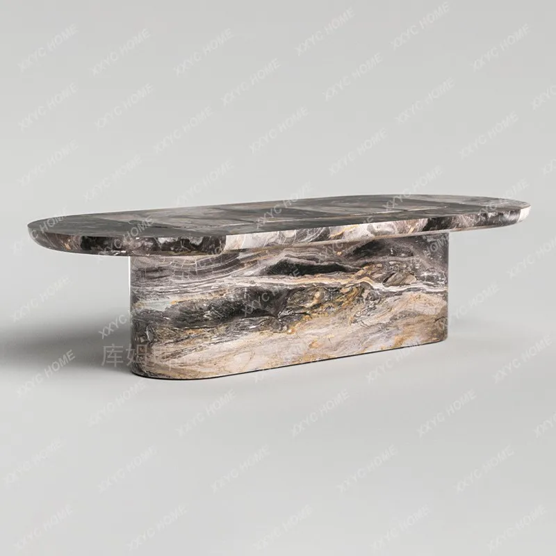 Luxury stone dining table villa living room household oval natural marble dining table