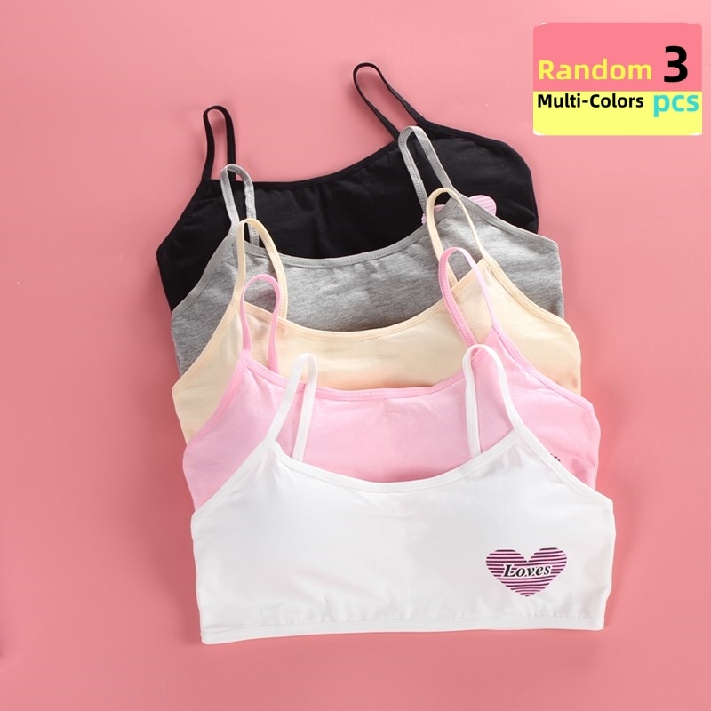  3Pcs Random Colors Girls Bra Vest Sling Underwear Girls Training Bra Cotton Comfortable Sports Vest Teenage Girls Clothing 