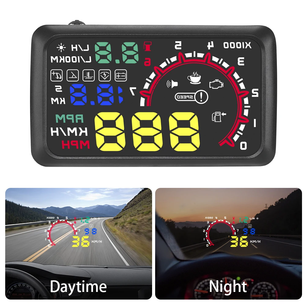 Sistema per auto intelligente Hud W02 Head up Display Computer di bordo OBD Misuratore di velocità intelligente Tensione Consumo di carburante