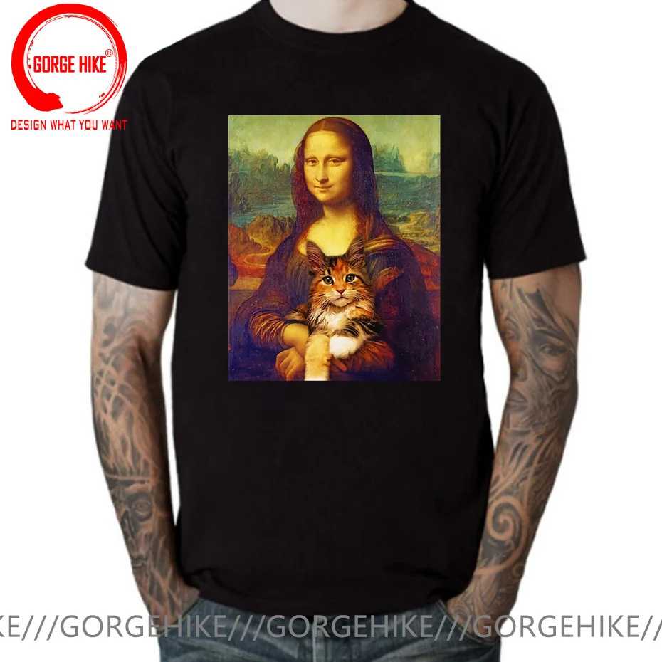 Mona Lisa T Shirts Men Funny Cat Lovely Cute Printed T-Shirt For Women'S Crewneck Gothic Women Tshirt Casual Oversize Tee Shirts