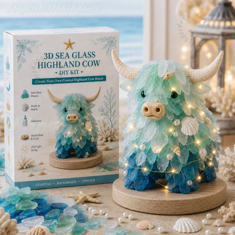 Christmas DIY Sea Glass Craft Kit with LED Light,Make Your Own Coastal Holiday Tabletop Ornament, Complete DIY Art Kit view 4