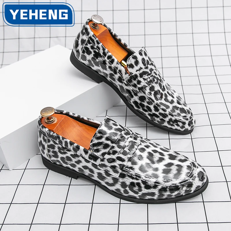 Brand Luxury Mens Leather Shoes Fashion Leopard Loafers Comfy Business Party Slip-on Casual Shoes for Men Designer Moccasins