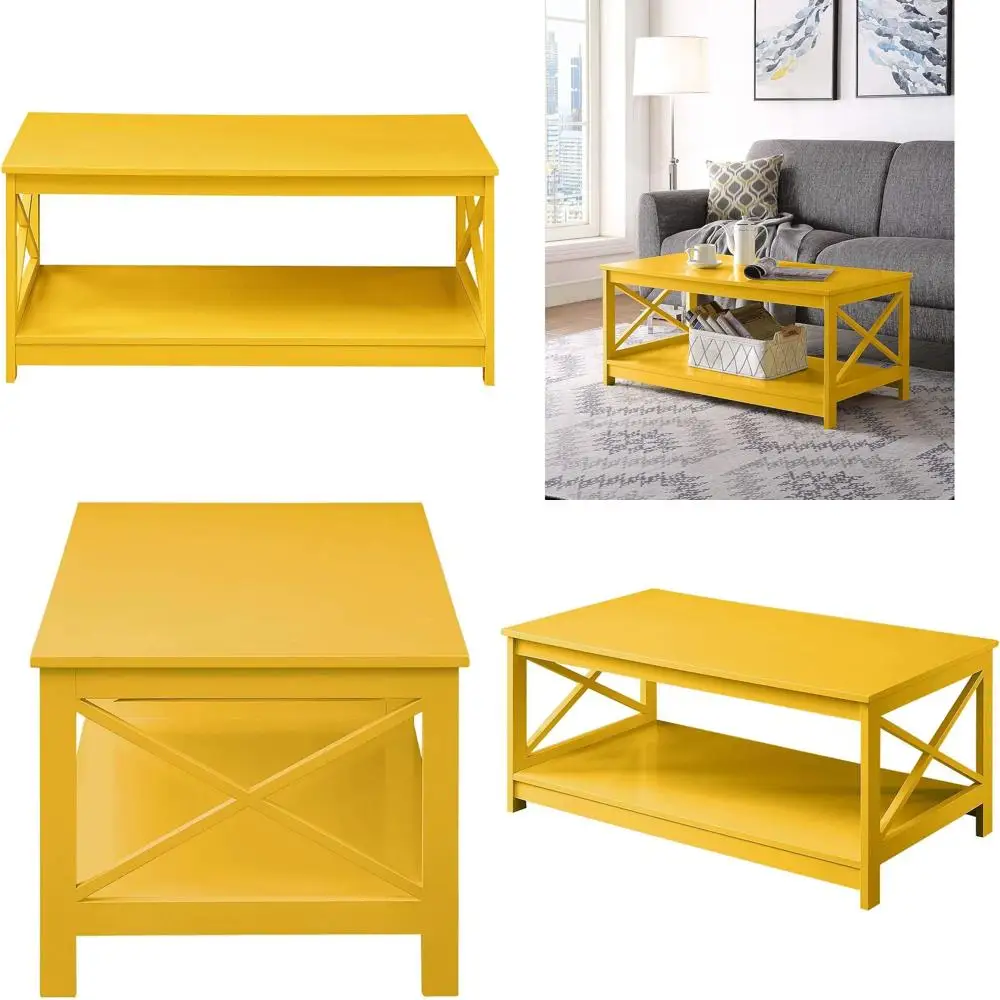 Yellow Oxford-Style Shelf Coffee Table