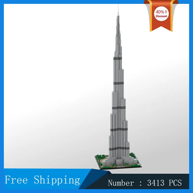 Burj 1:800 Scale Architecture Skyscraper Model Building Block MOC City Street View Modern Tower Observation Deck Collection Toy