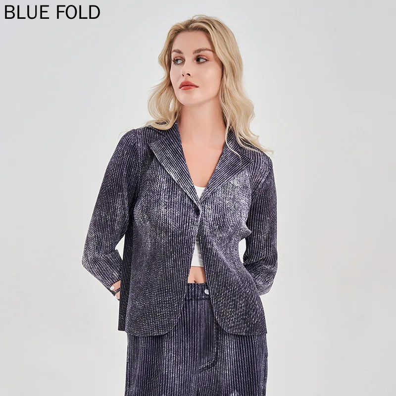 Miyake Pleated Suit Jacket for Women, High-End Sense, Versatile Fashion, Elastic Denim, Casual Color, New Style, Summer Style