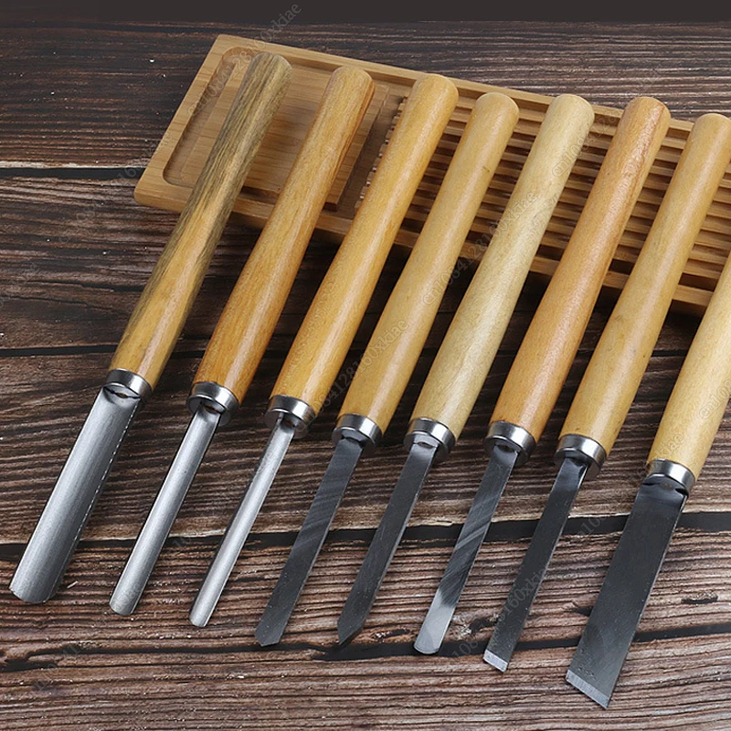 8Pcs/set Wood Carving Knife Lathe Chisel Set Turning Tools Woodworking Gouge Skew Parting Spear Carpenter Tools Durable New