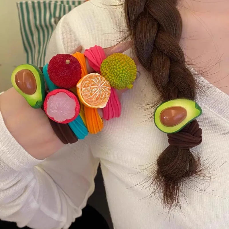 

2 шт., фруктовая эластичная резинка для волос с хвостиком, резинка для волос, повязка на голову, милая забавная резинка, тканевые аксессуары для волос для женщин и девочек
