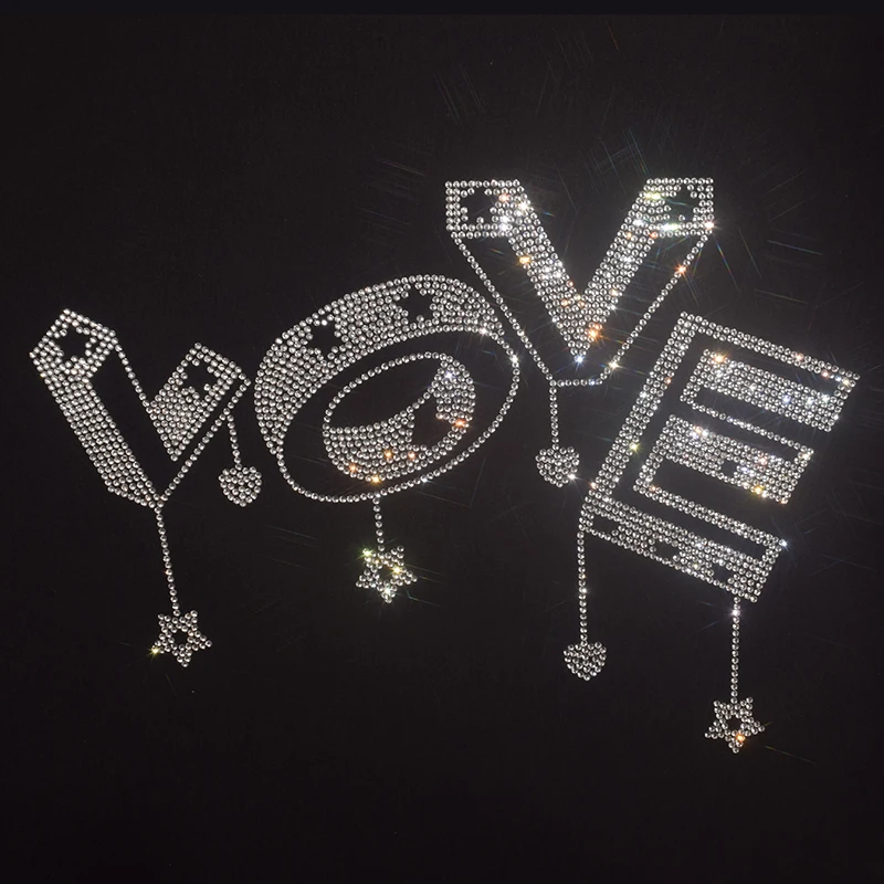 DIY Fashion Rhinestone Patch LOVE: Hot Pressed Rhinestone Patch for T-Shirts, Hoodies and Jeans