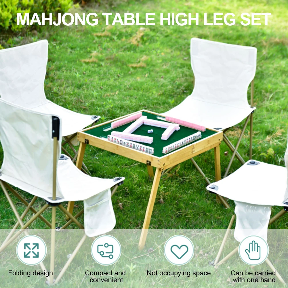 Outdoor Folding Mahjong Table with Chinese Mahjong Tiles Set Portable Mahjong Game Kits for Outdoor Camping Dormitory