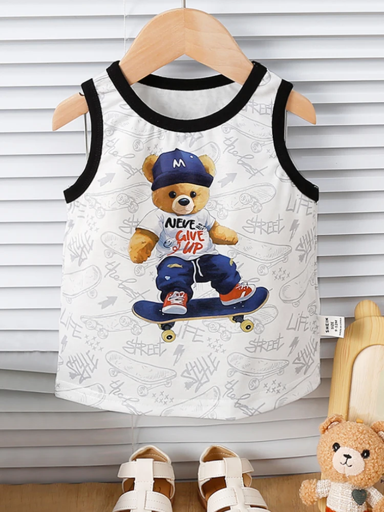 Summer Thin Boys\' Baby Pullover Sleeveless Tank Top Skateboarding Bear Child Accessories