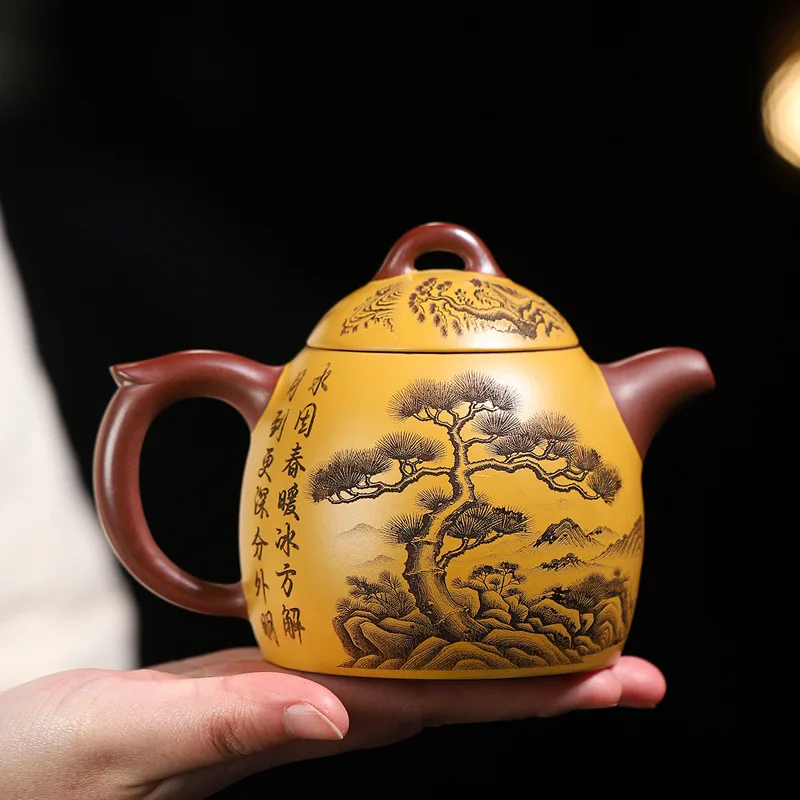 Wholesale Yixing Original Ore Dragon Blood Sand Purple Clay Teapot Handmade Songzhu Qinquan Tea Pot With Internal Ball Valve