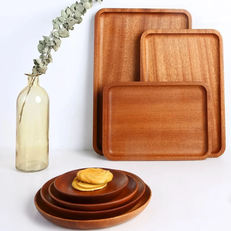 Japanese Style Ebony Dessert Tray, Cake Rack, Household Solid Wood Tableware, Tea Tray, Home Hotel Snacks, Bread Tray, Meals