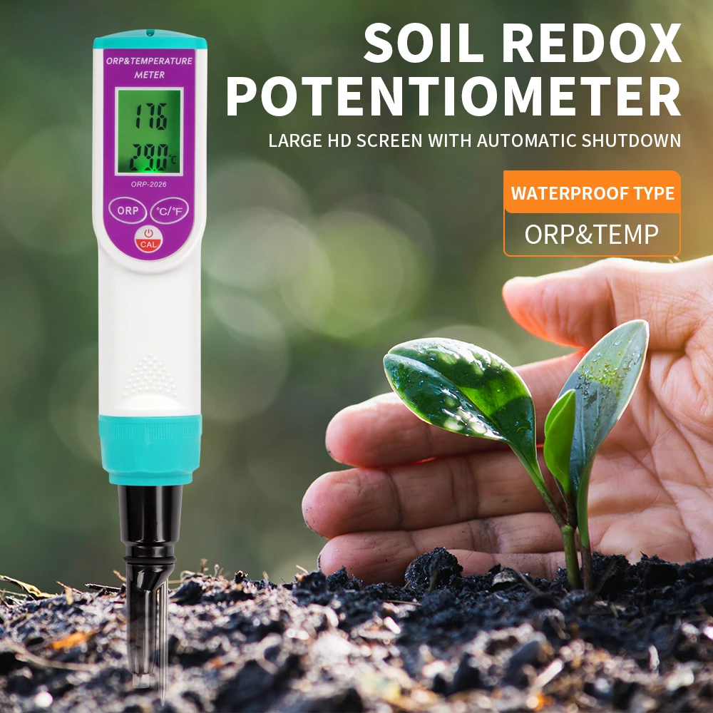 2 in 1 Soil Detector ORP Temperature Soil Redox Potentiometer Temp ORP Analyzer LCD Screen Waterproof for Hydroponics Planting