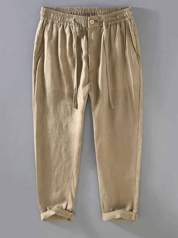 

Pure Linen Casual Pants Men's Summer New Sle Trendy Loose Straight Leg Retro Color Breathable Full Linen Material