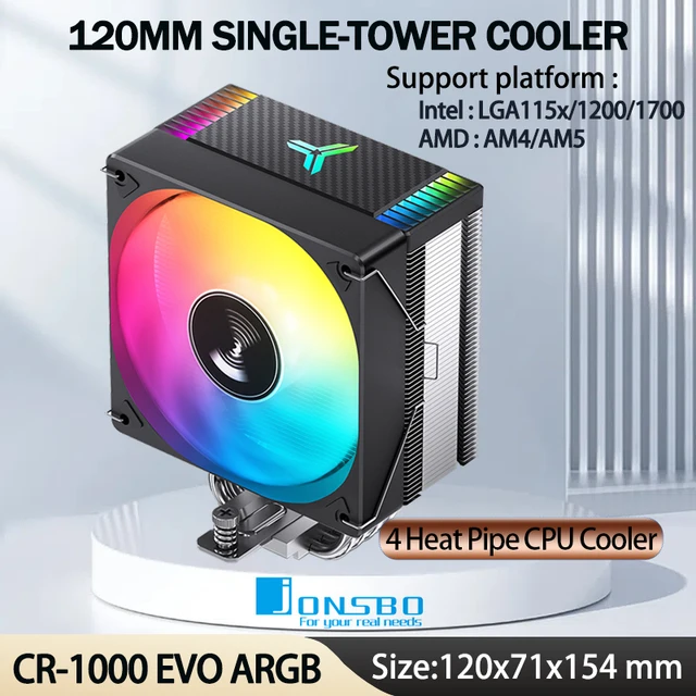 JONSBO CR-1000 EVO 4 Rury grzewcze TDP 220W Chłodnica procesora Wentylator chłodzący komputer Radiator do chłodnicy powietrza LGA1700 115X 1200 AM5