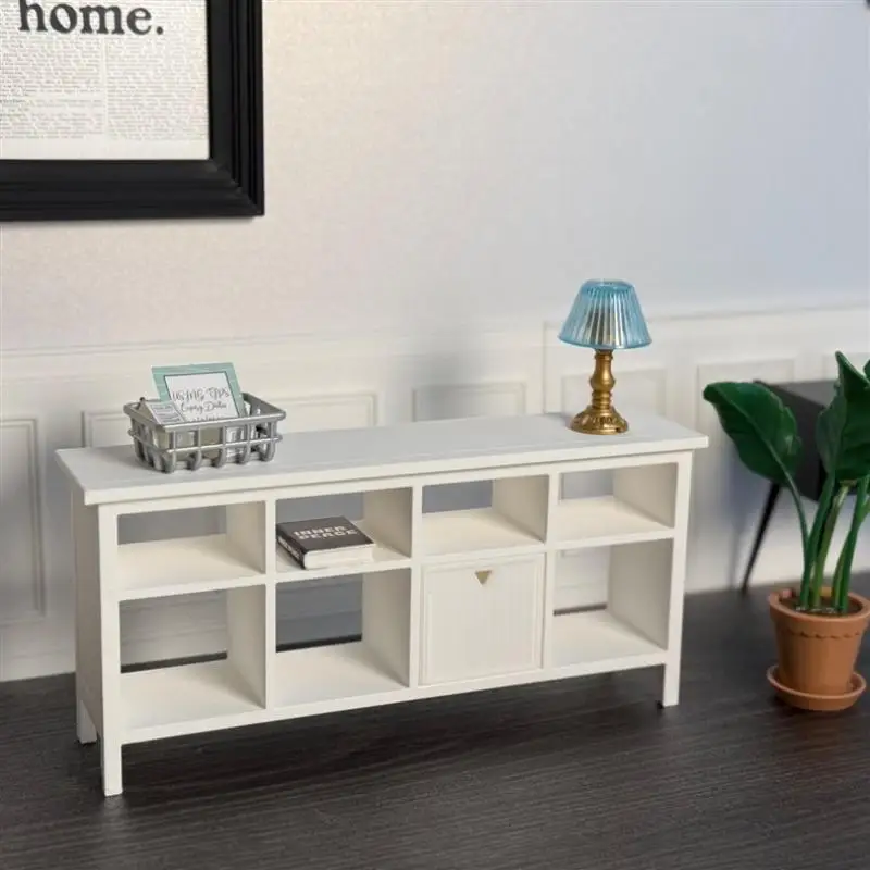 White 8 compartment Mini Storage Rack 1/12 Scale Dollhouse Cabinet For Diorama Scene Furniture Decor