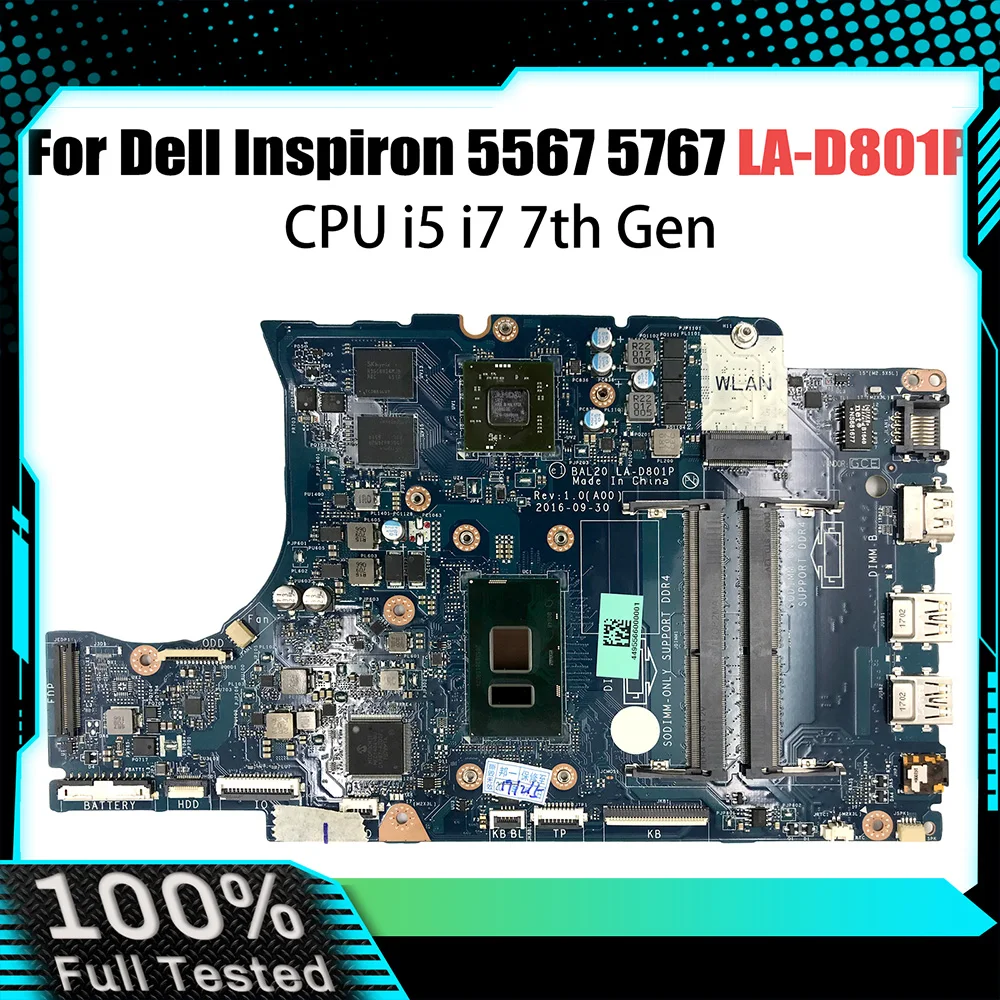 

Laptop Motherboard For DELL Inspiron 15 5567 17 5767 CN-0KFWK9 0KFWK9 LA-D801P Notebook Mainboard With I5-7200U I7-7500U