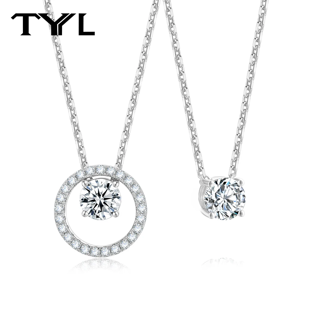 

TYYL 1CT Round Cut Moissanite Solitaire & Halo Necklace for Women 925 Sterling Silver Elegant Stackable Diamond Necklace Jewelry
